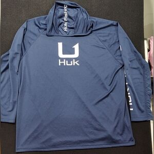 HUK Mens Icon X Hoodie, Fishing Shirt With Sun Protection for Men, Blue, XXXL